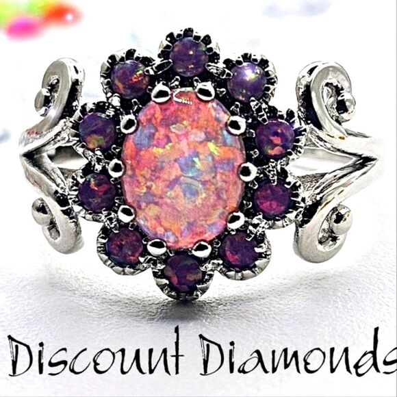 Lavender Purple Fire Opal Cabochon Ring on 925 Silver - Women's Je… - Picture 4 of 8